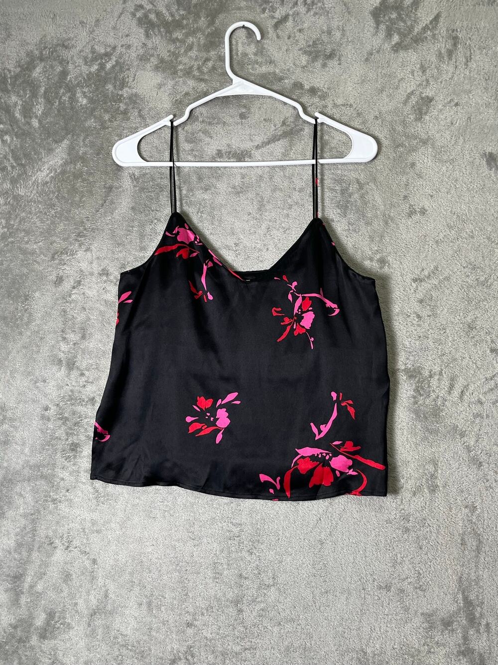 GANNI Silk Floral Cami Black Pink Y2K Fairy Grunge Romantic Date Night Tank Top
